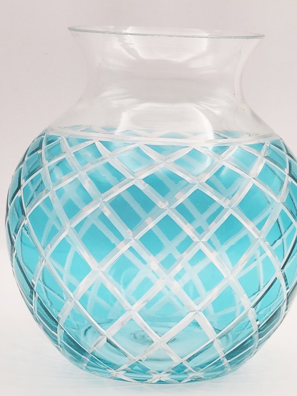 FTD Older Glass Flower Vase Aqua Teal Blue Quilted Pattern 6.5" H